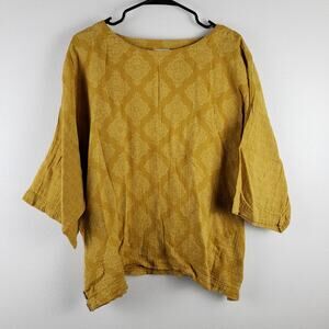 Pure Jill Women's L Oversized Sleeve Cotton Blouse Golden Yellow Mandala Paisley